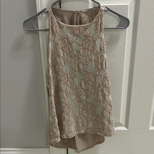 Language Tan Halter Neck floral mesh top